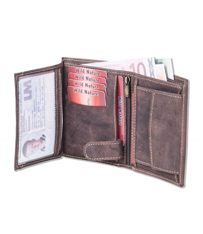 Wild Nature Hoge Billfold Portemonnee Leer Bruin