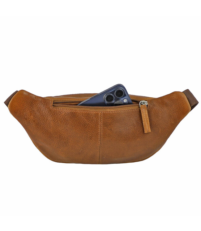 Landley Ruime Leren Heuptas - Buideltas - Dames / Heren / Unisex - Antique Vintage Pull-up Leer - Cognac