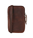 Landley Compact Leren Dames Telefoontasje - Antique Vintage Pull-up Leer - Donker Cognac / Bruin