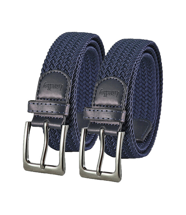 Landley Elastische Gevlochten Stretch Riemen Duopack - Voordeelset met 2 riemen - Dames en Heren - Blauw