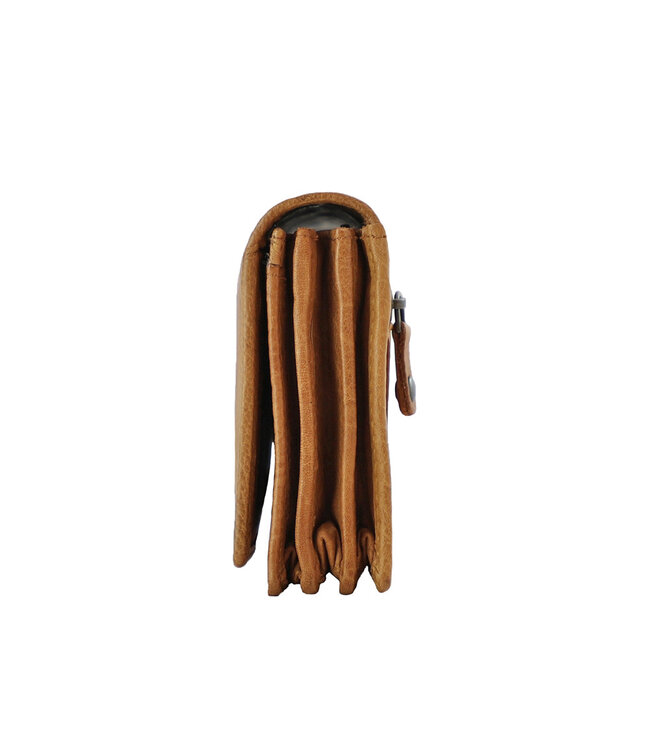 Landley Leren Dames Overslag Portemonnee - Gewassen Vintage Leer - Harmonica Rits Portemonnee - RFID - Vrouwen Portefeuille - Echt Leder - Cognac Bruin