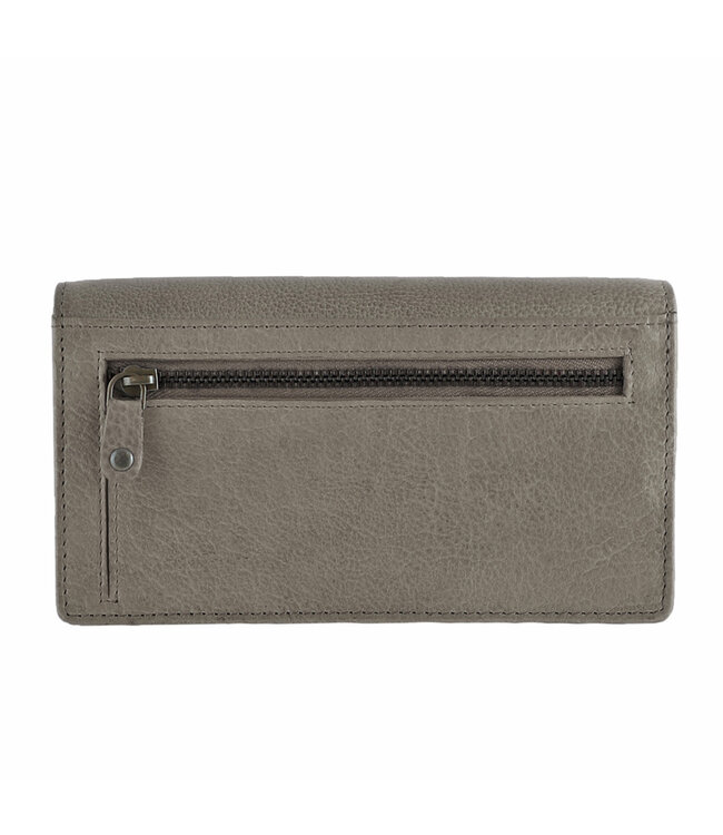 Landley Leren Dames Overslag Portemonnee - Gewassen Vintage Leer - Harmonica Rits Portemonnee - RFID - Vrouwen Portefeuille - Echt Leder - Taupe Grijs