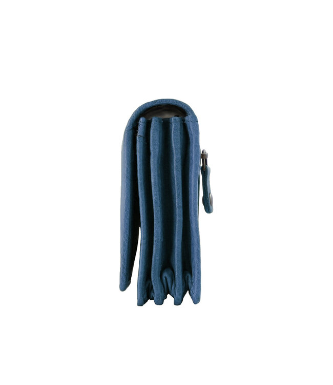 Landley Leren Dames Overslag Portemonnee - Gewassen Vintage Leer - Harmonica Rits Portemonnee - RFID - Vrouwen Portefeuille - Echt Leder - Jeans Blauw