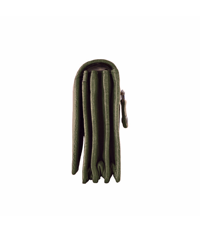 Landley Leren Dames Overslag Portemonnee - Gewassen Vintage Leer - Harmonica Rits Portemonnee - RFID - Vrouwen Portefeuille - Echt Leder - Olijfgroen