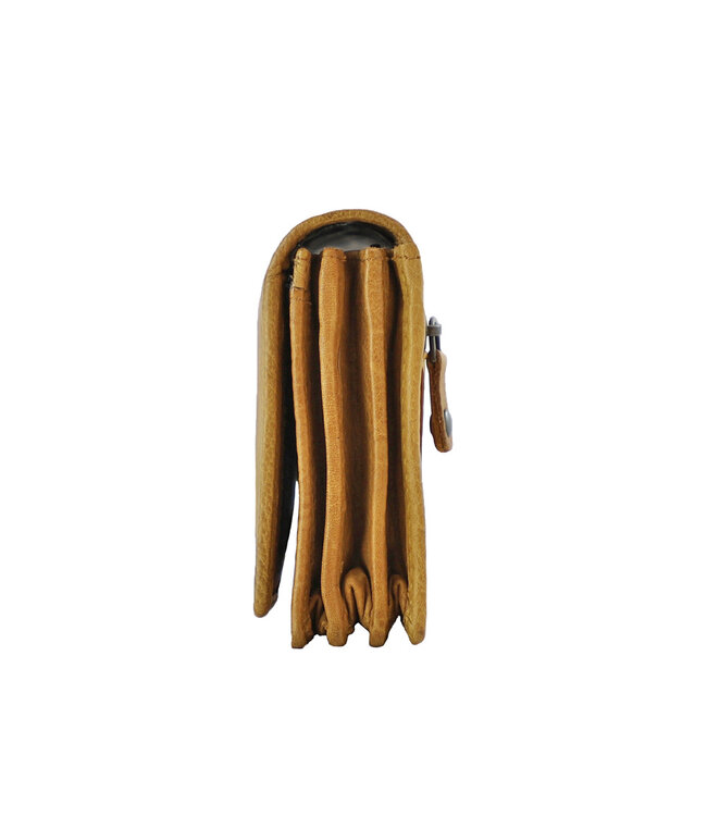 Landley Leren Dames Overslag Portemonnee - Gewassen Vintage Leer - Harmonica Rits Portemonnee - RFID - Vrouwen Portefeuille - Echt Leder - Oker Geel