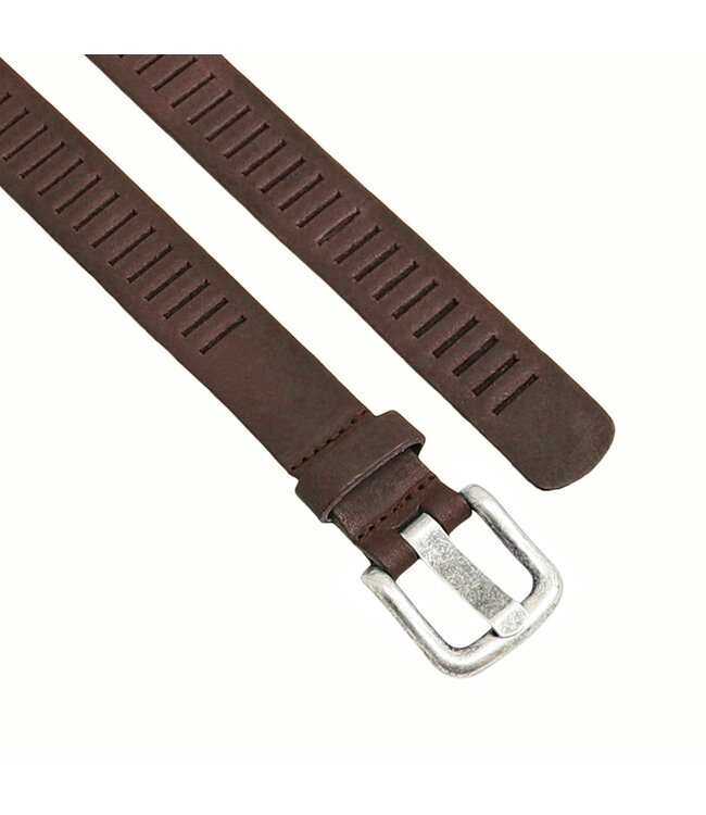 Landley Leren Geperforeerde Gleufjes Riem Smal - Breedte 3 cm - Dames en Heren - Echt Leer - Bruin