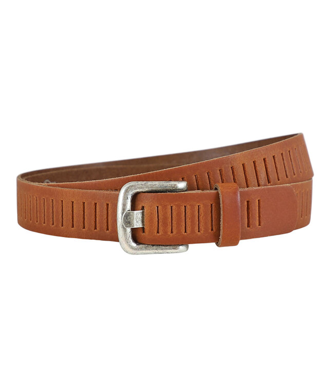 Landley Leren Geperforeerde Gleufjes Riem Smal - Breedte 3 cm - Dames en Heren - Echt Leer - Cognac