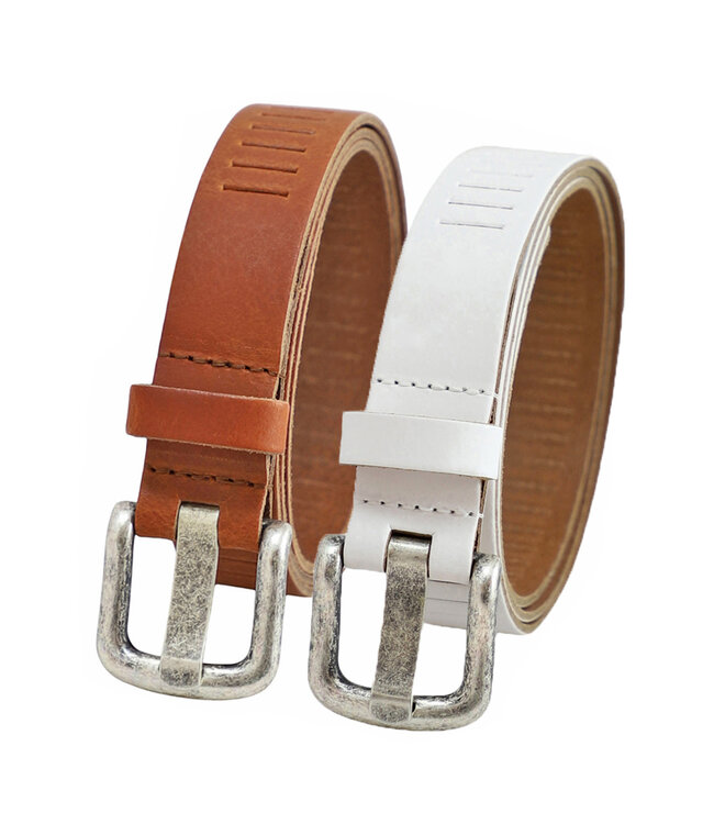 Landley Duopack met Leren Geperforeerde Riemen Smal - Voordeelset met 2 riemen - Breedte 3 cm - Dames en Heren - Cognac en Wit