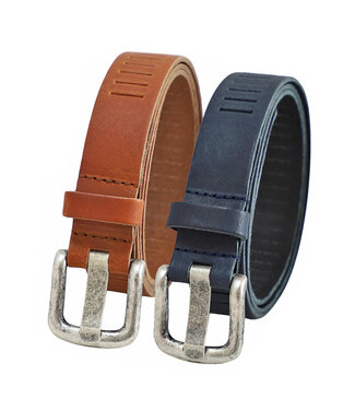 Landley Geperforeerde Riemenset Smal - Cognac en Blauw