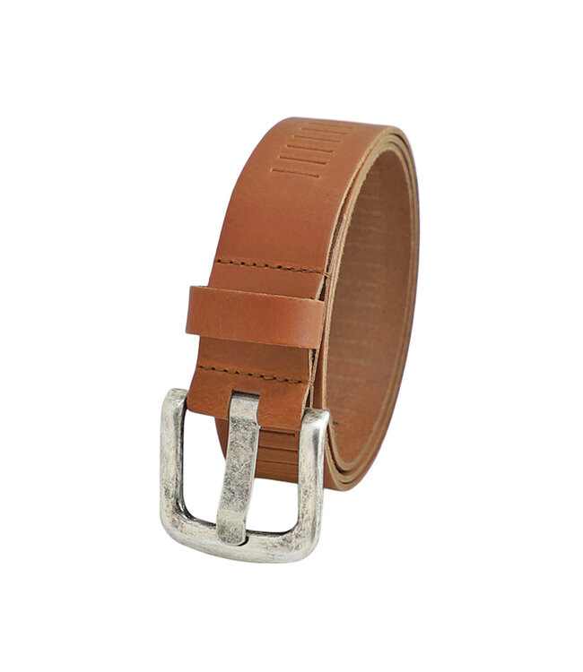 Landley Leren Geperforeerde Sleufjes Riem voor Dames en Heren - Breedte 4 cm - Unisex Ceintuur - Echt Leer - Cognac