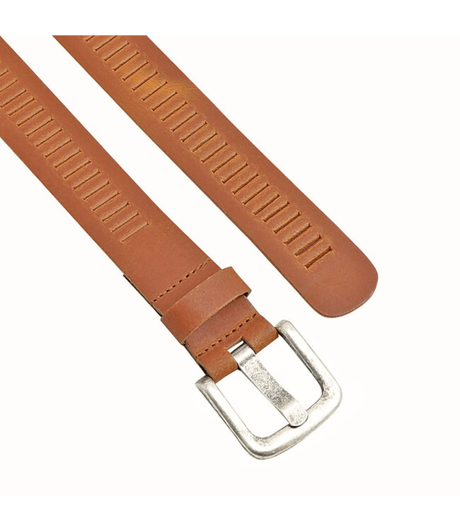 Landley Leren Geperforeerde Sleufjes Riem voor Dames en Heren - Breedte 4 cm - Unisex Ceintuur - Echt Leer - Cognac
