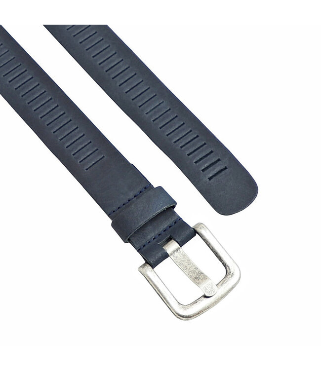 Landley Leren Geperforeerde Sleufjes Riem voor Dames en Heren - Breedte 4 cm - Unisex Ceintuur - Echt Leer - Blauw