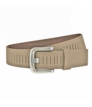 Landley Leren Geperforeerde Sleufjes Riem voor Dames en Heren - Breedte 4 cm - Unisex Ceintuur - Echt Leer - Taupe