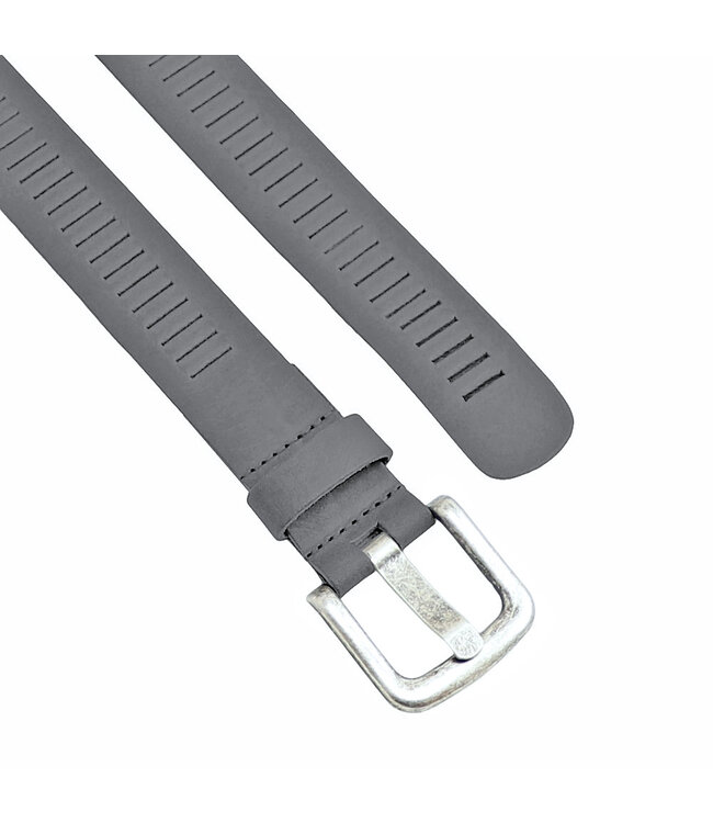 Landley Leren Geperforeerde Sleufjes Riem voor Dames en Heren - Breedte 4 cm - Unisex Ceintuur - Echt Leer - Grijs
