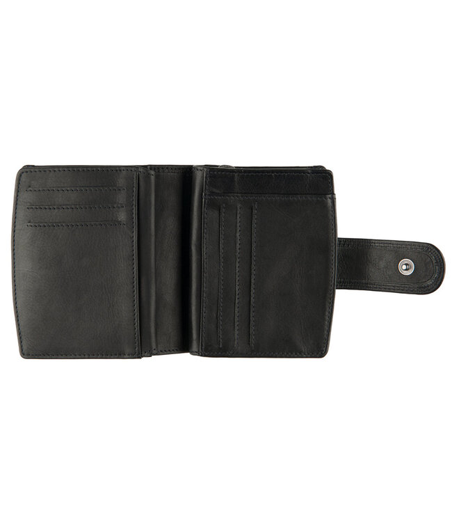 DSTRCT Wax Lane Leren Dames Portemonnee RFID met Ritssluiting Zwart