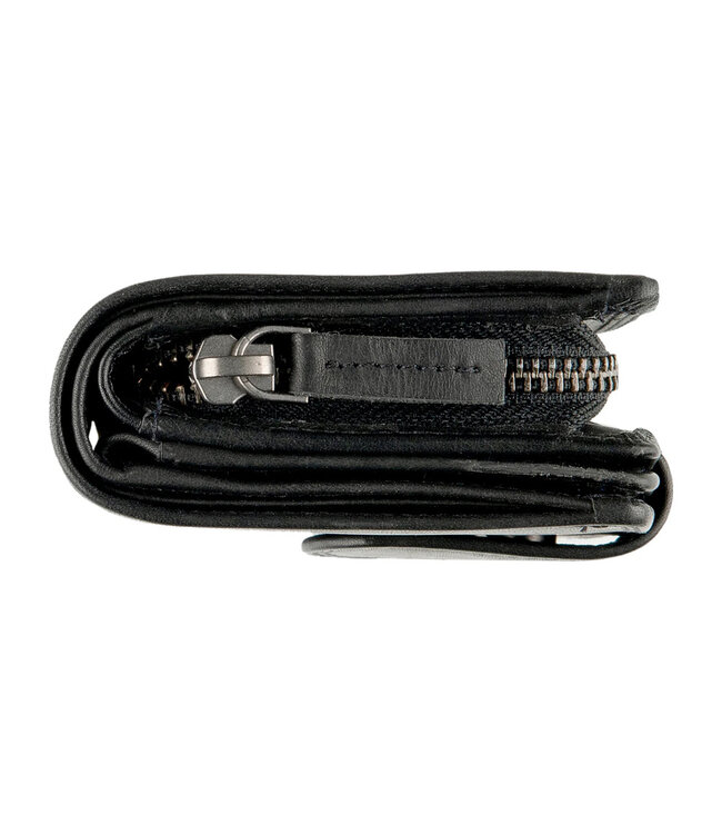 DSTRCT Wax Lane Leren Dames Portemonnee RFID met Ritssluiting Zwart