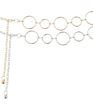 Landley Dames Ringen Kettingriem Duopack - Vrouwen Tailleriem Verstelbaar - Voordeelset met 2 riemen - One Size - Zilver + Goud