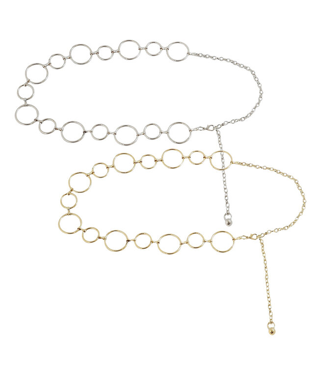 Landley Dames Ringen Kettingriem Duopack - Vrouwen Tailleriem Verstelbaar - Voordeelset met 2 riemen - One Size - Zilver + Goud
