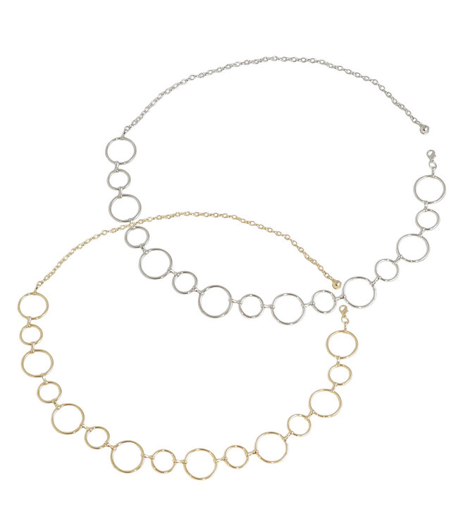 Landley Dames Ringen Kettingriem Duopack - Vrouwen Tailleriem Verstelbaar - Voordeelset met 2 riemen - One Size - Zilver + Goud
