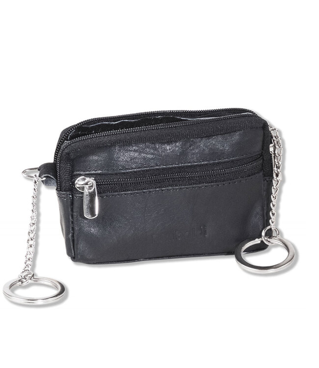 Rimbaldi Zwart Leren Sleuteletui - Sleuteltasje Leer - Twee Sleutelringen - Verbreed Hoofdvak - Zwart