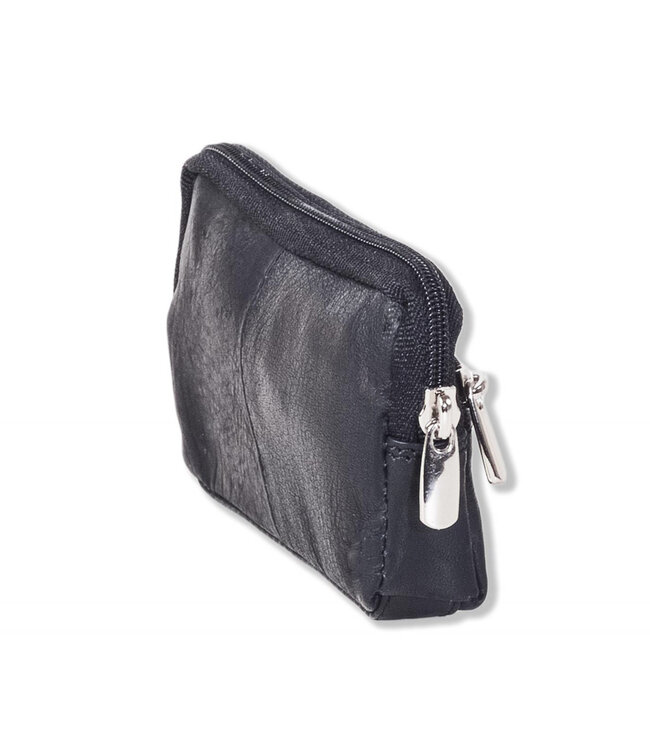 Rimbaldi Zwart Leren Sleuteletui - Sleuteltasje Leer - Twee Sleutelringen - Verbreed Hoofdvak - Zwart