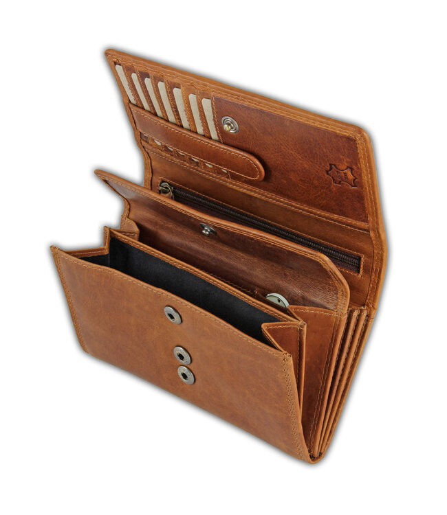 HillBurry VL777061 Leren Dames Portemonnee Overslag Model met Sterren - Bruin