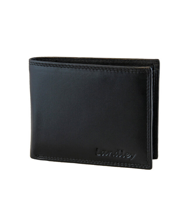 Landley Heren Portemonnee Billfold Leer Compact - Formaat M - RFID - Soepel Nappa Leder - Zwart