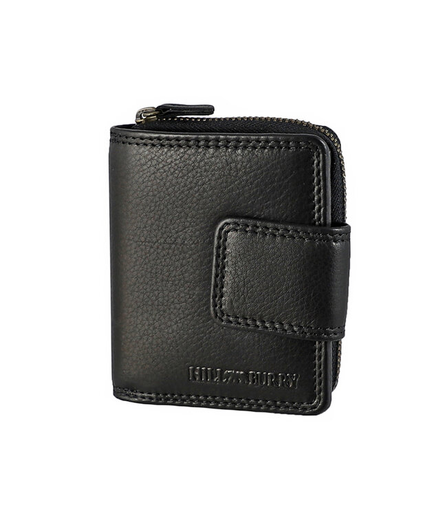 HillBurry Compacte Dames Portemonnee met Clip en Rits - Leren Portefeuille - Klein Model - RFID - Leer - Zwart