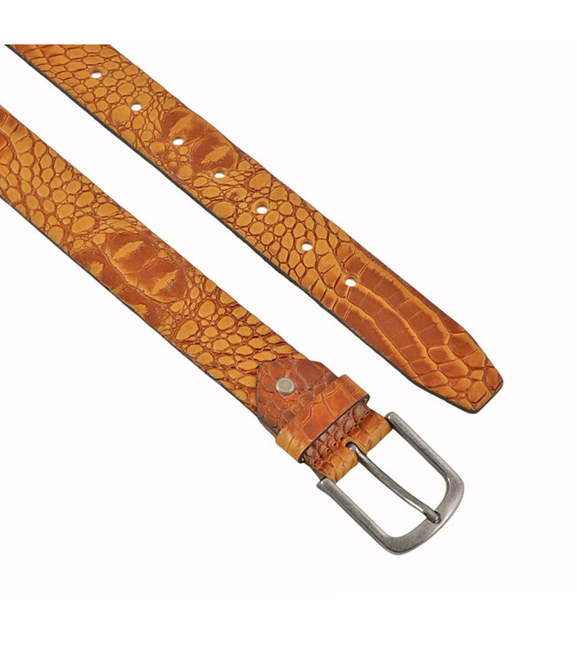 Landley Leren Unisex Kroko Riem - Dames en Heren - Krokoprint Jeansriem - Luxe Volnerf Leer - Cognac