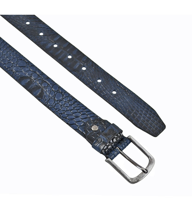 Landley Leren Unisex Kroko Riem - Dames en Heren - Krokoprint Jeansriem - Luxe Volnerf Leer - Blauw