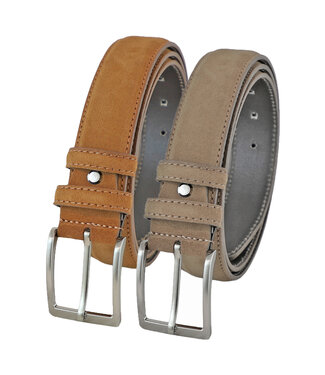 Landley Suede Pantalon Riemen Set -  Suède Leren Heren Riemen Duopack - Leer - Cognac en Taupe