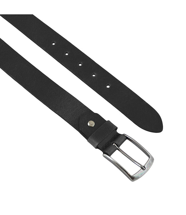 Landley Zwarte Leren Riem 3.5 cm - Damesriem / Herenriem - Nerfleer - Zwart