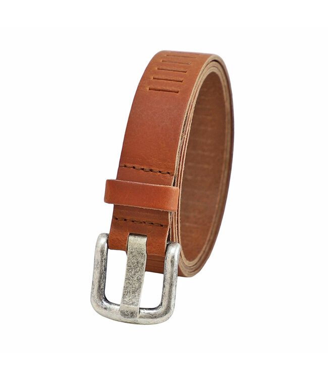 Landley Cognac Leren Kinderriem Unisex - Geperforeerde Gleufjes Riem - Jongen / Meisje - Echt Leer - Breedte 3 cm - Cognac