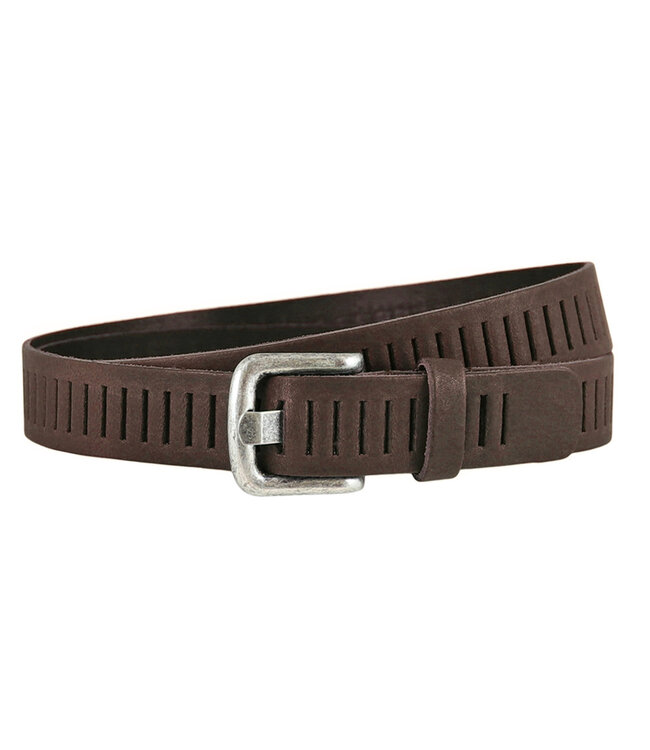Landley Leren Geperforeerde Gleufjes Riem Smal - Breedte 3 cm - Dames en Heren - Echt Leer - Bruin