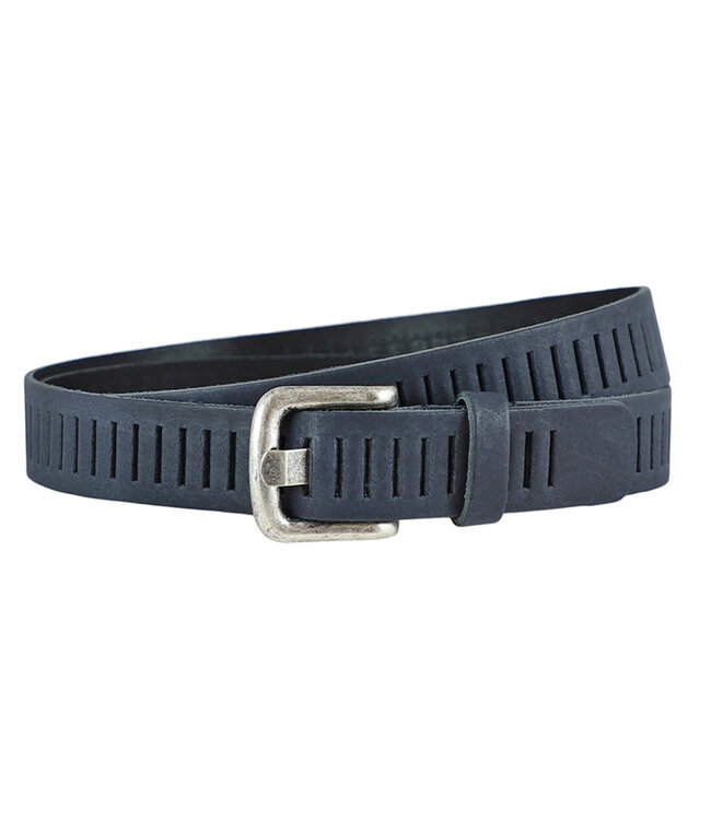 Landley Blauwe Leren Kinderriem Unisex - Geperforeerde Gleufjes Riem - Jongen / Meisje - Echt Leer - Breedte 3 cm - Blauw