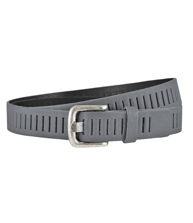Landley Grijze Leren Kinderriem Unisex - Geperforeerde Gleufjes Riem - Jongen / Meisje - Echt Leer - Breedte 3 cm - Grijs