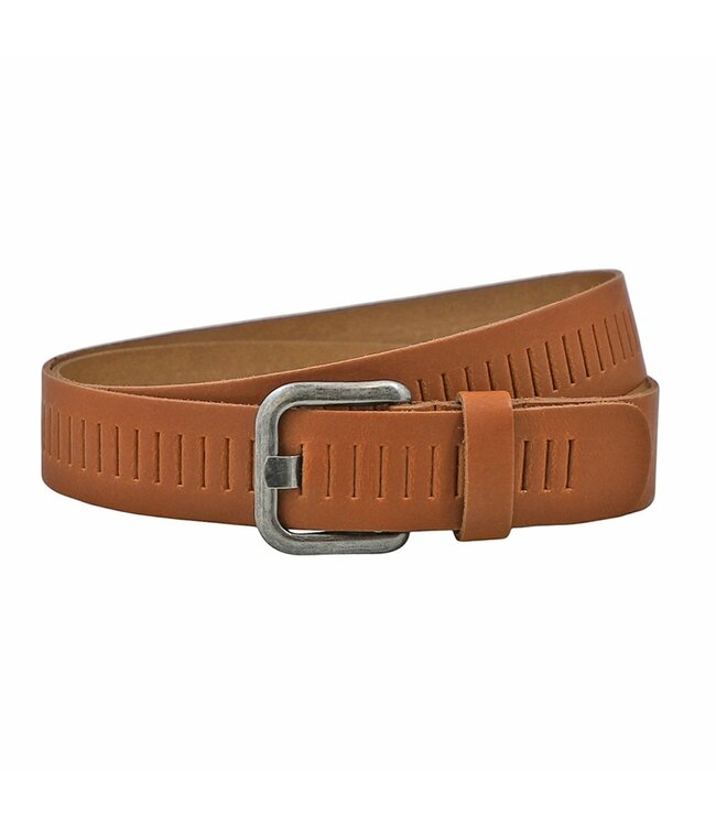 Landley Leren Geperforeerde Sleufjes Riem - Dames en Heren - Breedte 4 cm - Unisex Ceintuur - Echt Leer - Cognac