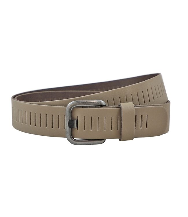 Landley Leren Geperforeerde Sleufjes Riem - Dames en Heren - Breedte 4 cm - Unisex Ceintuur - Echt Leer - Taupe