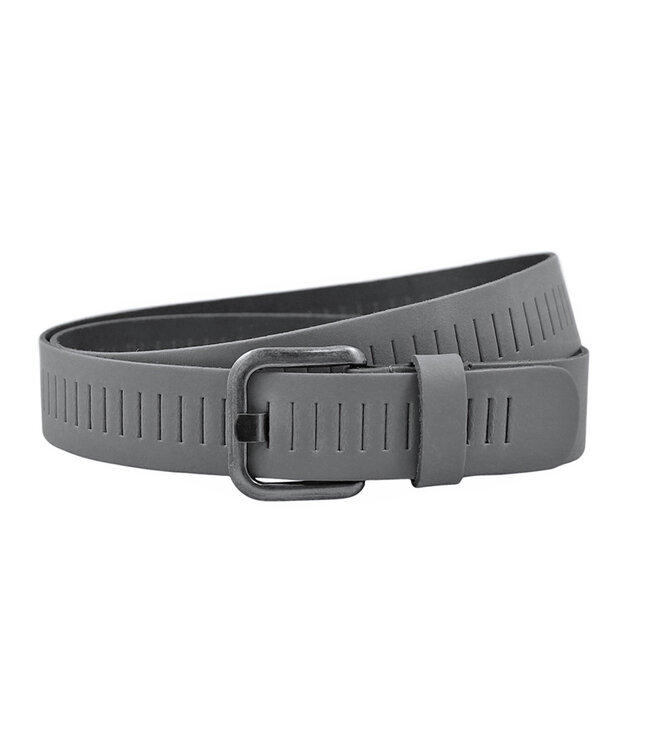 Landley Leren Geperforeerde Sleufjes Riem - Dames en Heren - Breedte 4 cm - Unisex Ceintuur - Echt Leer - Grijs