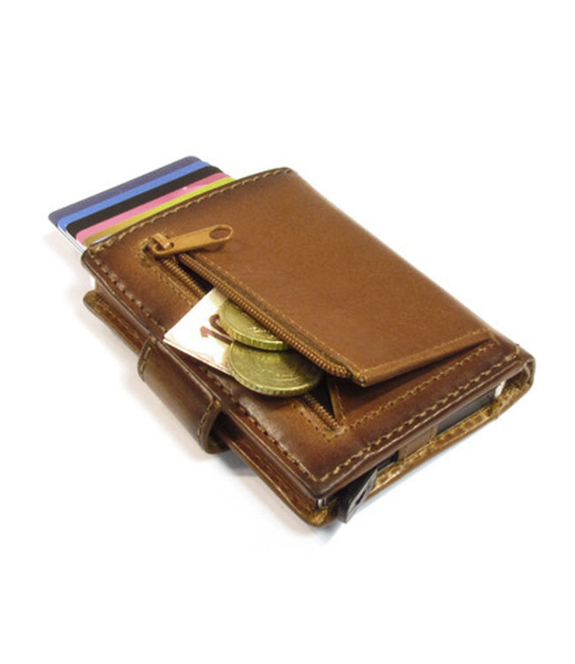 Figuretta Leren RFID Cardprotector met Muntgeldvak Burned