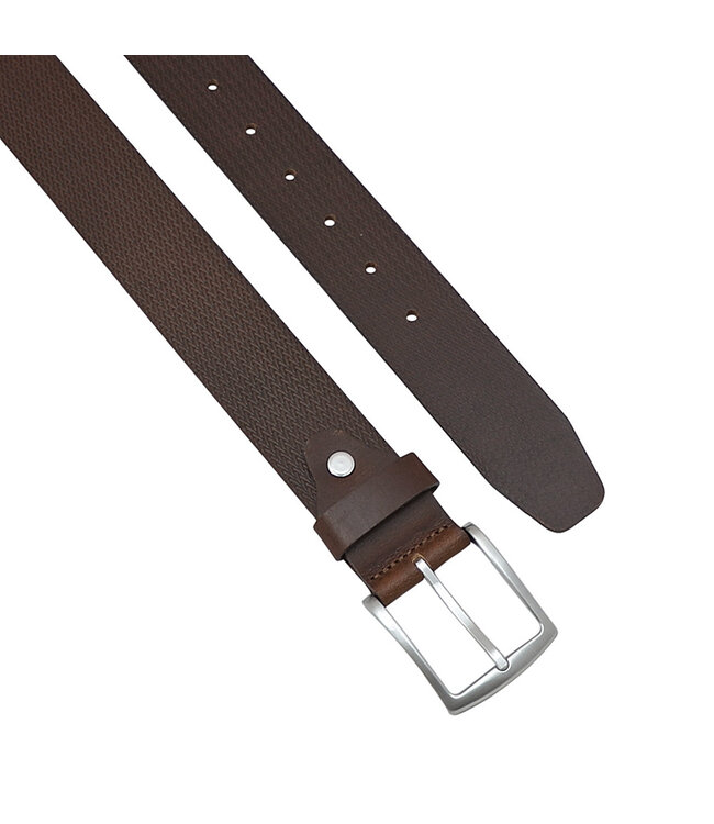 Landley Leren Herenriem met Visgraat Structuur – 4,0 cm Breed - Luxe Jeans Riem - Donkerbruin