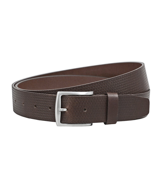 Landley Leren Herenriem met Visgraat Structuur – 4,0 cm Breed - Luxe Jeans Riem - Donkerbruin