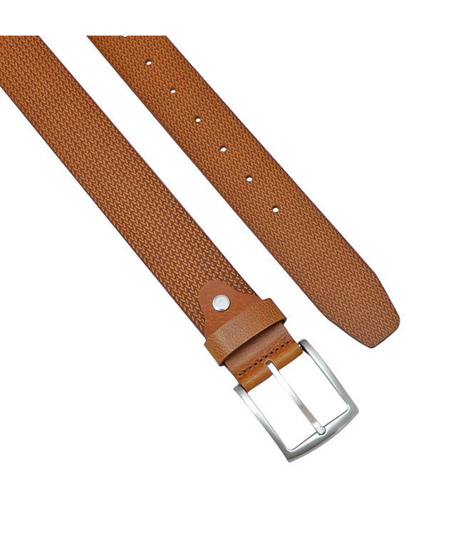 Landley Leren Herenriem met Visgraat Structuur – 4,0 cm Breed - Luxe Jeans Riem - Cognac