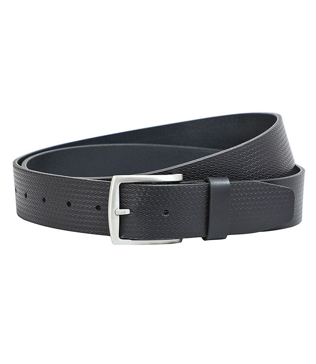 Landley Leren Herenriem met Visgraat Structuur – 4,0 cm Breed - Luxe Jeans Riem - Zwart