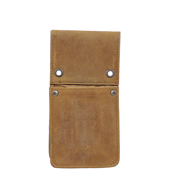 Houtkamp Leren Horeca Handterminal Holster - Riem Holster voor Handheld of Smartphone - Vintage Hunter Leer - Cognac Bruin