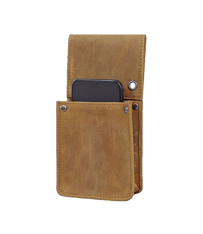 Houtkamp Leren Horeca Handterminal Holster - Riem Holster voor Handheld of Smartphone - Vintage Hunter Leer - Cognac Bruin