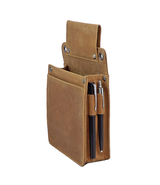 Houtkamp Leren Horeca Portemonnee Holster - Riem Holster voor Kelnerbeurs - Vintage Hunter Leer - Cognac Bruin