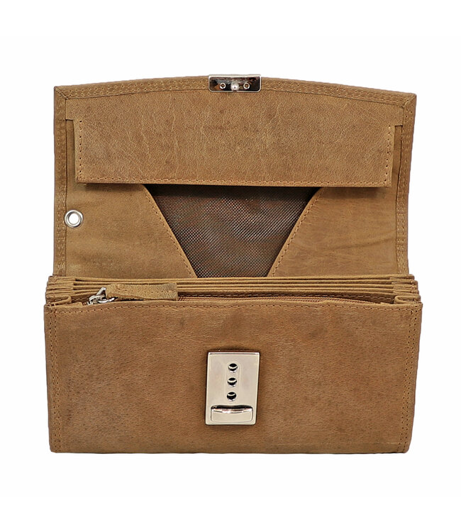 Houtkamp Leren Horeca Portemonnee - Kelnerbeurs - Stevig Ladderslot - Vintage Hunter Leer - Cognac Bruin