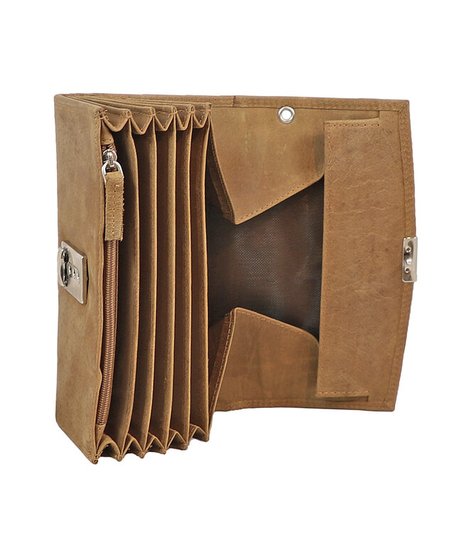 Houtkamp Leren Horeca Portemonnee - Kelnerbeurs - Stevig Ladderslot - Vintage Hunter Leer - Cognac Bruin