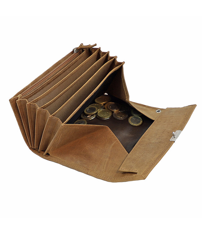 Houtkamp Leren Horeca Portemonnee - Kelnerbeurs - Stevig Ladderslot - Vintage Hunter Leer - Cognac Bruin